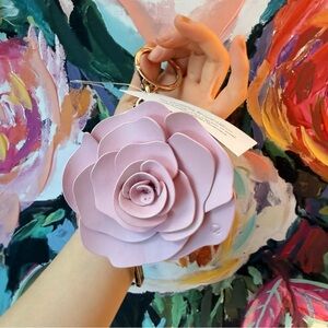 🌸💐KATE SPADE 3D FLORA FLOWER Rose COIN PURSE KEYCHAIN BAG CHARM New with tag